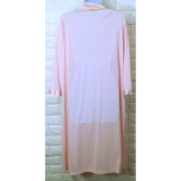 Vintage 70s Vanity Fair Dressing Gown Robe -L Pocket Collar Floral LS Nylon Pink - Picture 10 of 11
